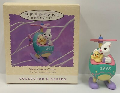 Hallmark Keepsake Ornament Here Comes Easter Bunny Chick In Helicopter 1995