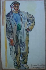 Ukrainian Soviet Painting realism fauvism cubism male portrait figure laborer