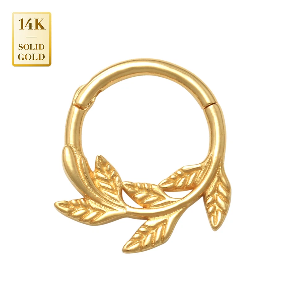 14K REAL Solid Gold Laurel Leaves Hoop Septum Ear & Nose Ring Piercings 16G 18G - Image 4 of 4