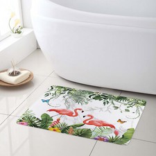 Tropical Floral Pink Flamingo Marble Bath Mat for Bathroom Mat Bath Rug Doormat