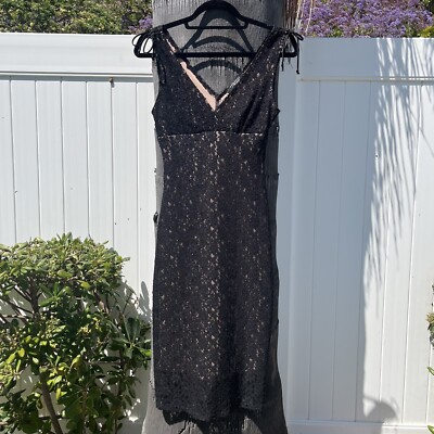 VINTAGE Rampage Black Sleeveless Two-Layer Lace Dress with Bows 90s Y2K Goth Emo