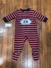 NEW CARTERS BABY BOY SIZE 6M FOOTBALL FLEECE FOOTIE ZIPPER PAJAMA