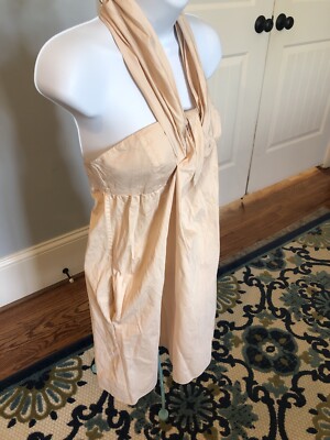 club monaco halter dress Sun goddess-coded. Club Monaco gold silk halter sun