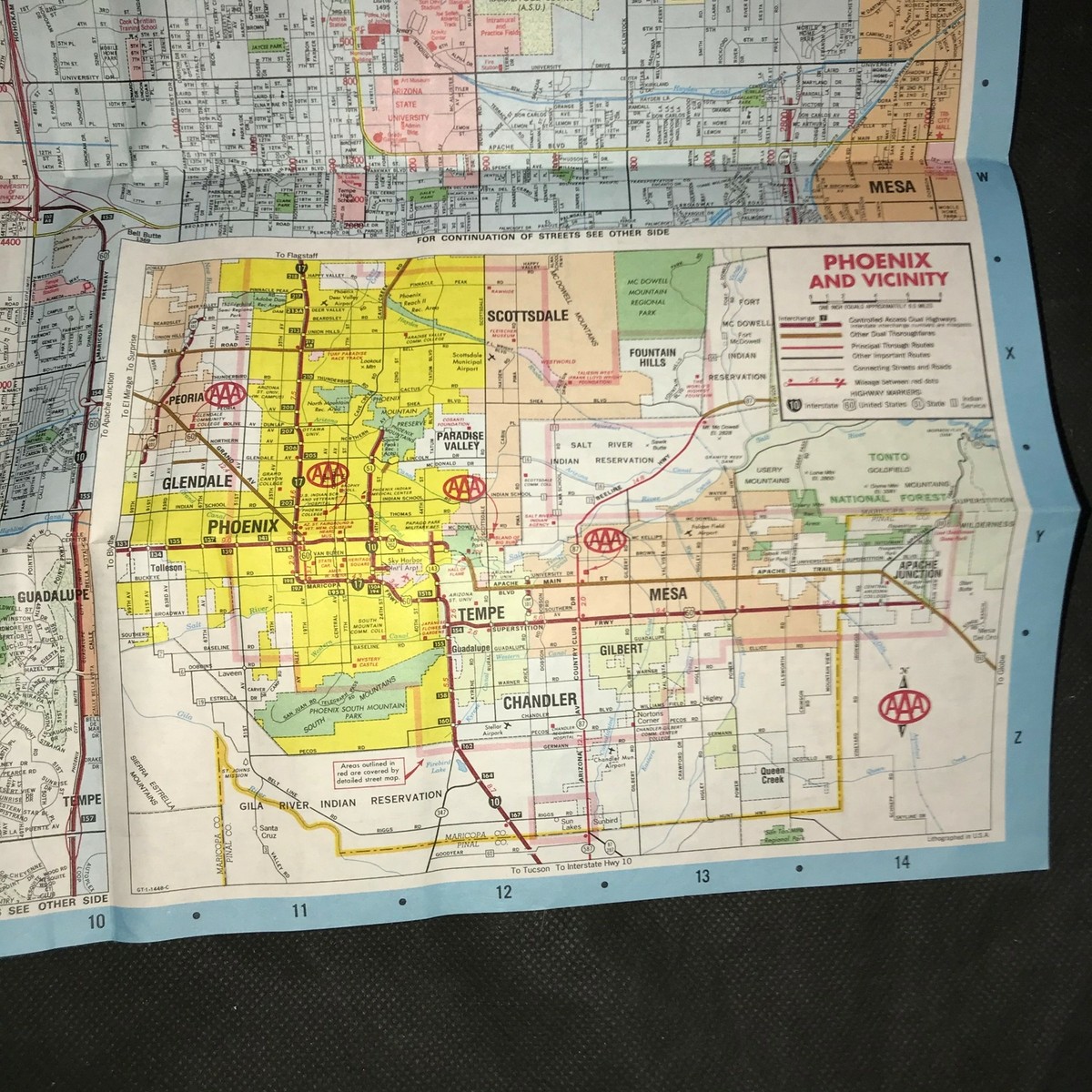 AAA 1993 Topographic Street Map Phoenix and Vicinity Downtown East