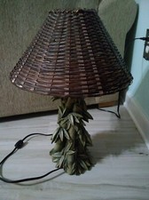 green resin bamboo base table lamp with dark brown wicker rattan shade