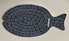 Unikat Polish Pottery Trivet Fish Blue Flowers Cutting Cheese Serving Board