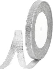 3/8" X 25 Yards Silver Glitter Ribbon, Sparkly Metallic Fabric Ribbon for Crafts