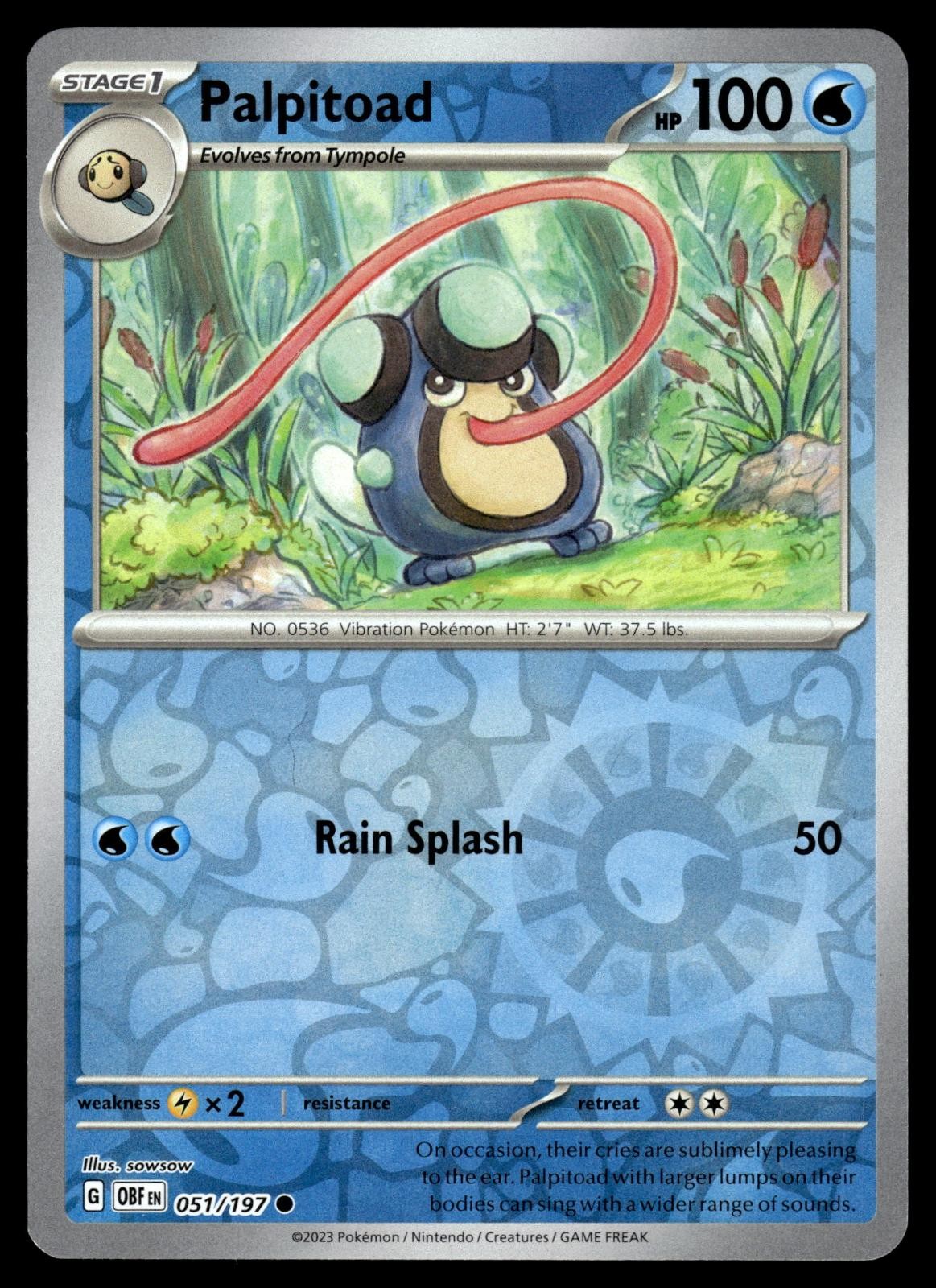 Palpitoad 051/197 Common Obsidian Flames Pokemon Reverse Holo Near Mint