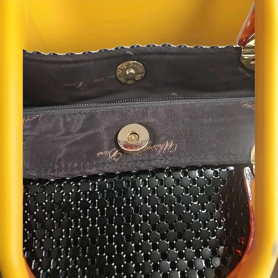 Vintage Whiting And Davis Black Metal Mesh Tote Purse Lucite Handles 1960's - Image 3 of 4