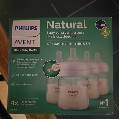 Philips Avent Natural Response Newborn 4 Glass Baby Bottles 4 oz Each Open Box