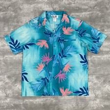 vintage 80s 90s HILO HATTIE shirt 2XL XL Hawaiian button up floral blue