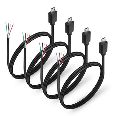 4 PCS Micro USB Male 4 Pin Bare Wire USB Power Data Pigtail Cable DIY Repair