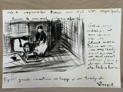 VINCENT VAN GOGH drawing and painting on old paper signed stamped vintage