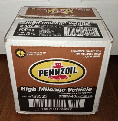 PENNZOIL High Mileage Enhanced Protection Box Of 6 Qt Quarts 10W-40 Motor Oil 