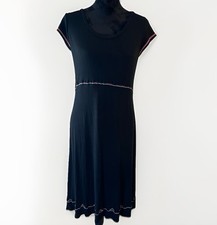 Ann Taylor Loft size Medium P black midi knit dress cap sleeve Embellished Aztec