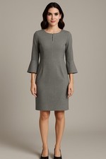 Ann Taylor Factory Petite 12P Gray Bell Sleeve Sheath Dress Career Work
