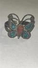 Vintage Sterling Silver Ring Size 8 Butterfly Turquoise Coral Native American Sw