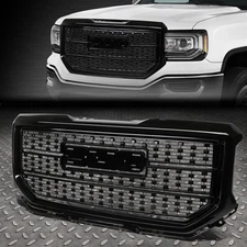 FOR 16-18 GMC SIERRA BRIGHT BLACK DENALI STYLE FRONT BUMPER/HOOD GRILLE/GRILL