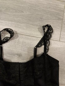 Ann Summers Black Satin & Lace Frilled Corset Top Size 10-12