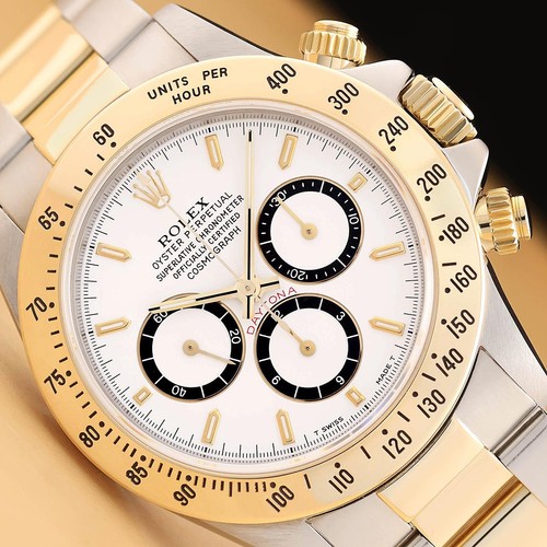 ROLEX DAYTONA COSMOGRAPH ZENITH 16523 WHITE DIAL 18K GOLD STEEL OYSTER WATCH