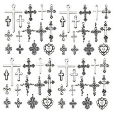 WOCRAFT 120pcs Antique Silver Cross Charms for Jewelry Making Alloy Cross Cha...