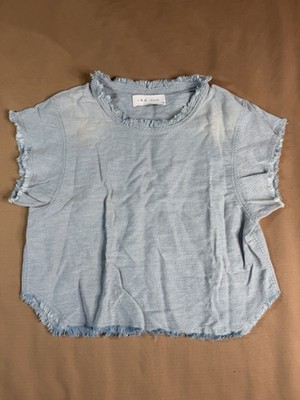 IRO Jeans T-Shirt Oberteil Damen - hellblau Denim ausgefranster Rand Kurzarm Größe 38