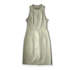Chanel 08P Lambskin Leather Sheath Dress Sage Green FR 34 / US 2 Made France