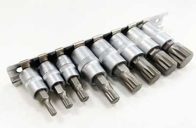 Spline Bit Socket Set 8pc Hex Torx 3/8  & 1/4   M4-M16 On Rail SD079