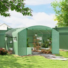 4x3x2m Polytunnel Greenhouse w/ 3 Roll-up Doors Large Mesh Windows Refurbished 