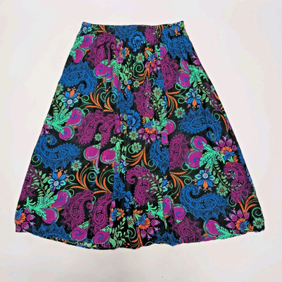 Blair Damen Paisley Midi Rock Schwarz Lila Blau 100% Viskose UK L Blumen
