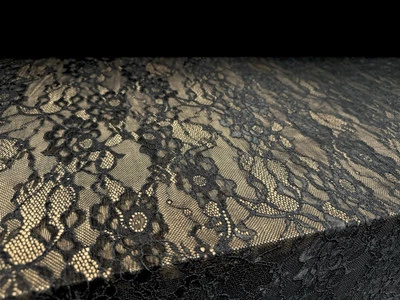 THE FABRIC MERCHANT Stretch Spandex Lace Fabric, per metre - Flower Design - Black