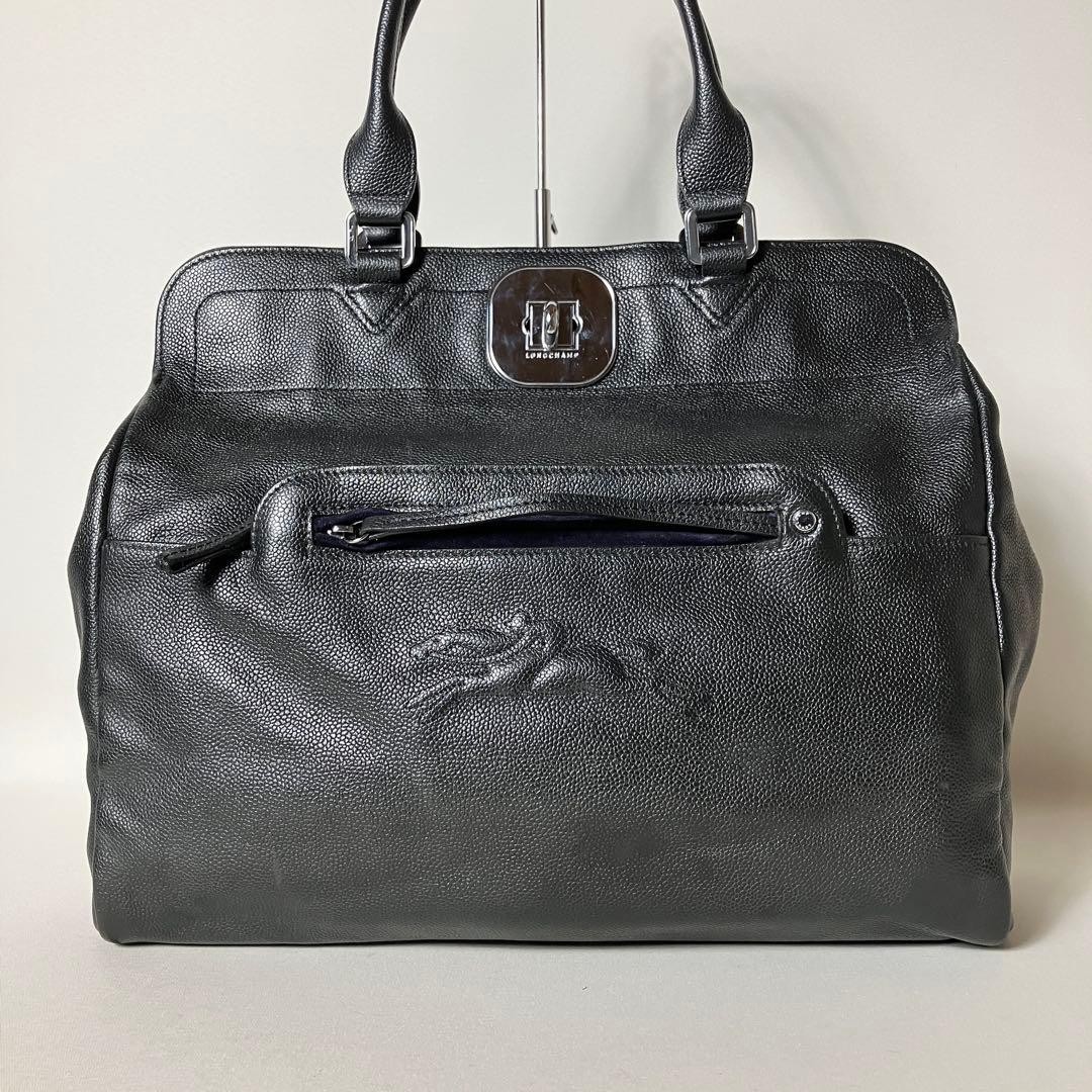 Longchamp Leopard Pattern Leather Handbag Black, … - image 2