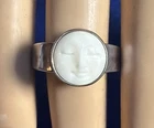Vintage Sajen Moon Face Ring Sterling Silver 925 Carved White Agate, Size 9