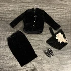 Vintage Barbie Size 1960s Outfit Set - Black Velvet Skirt Set & Accessories