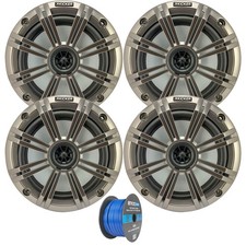4x Kicker 6.5" 195W Marine 4 Ohm Coaxial Speakers W/Silver Grilles, Speaker Wire