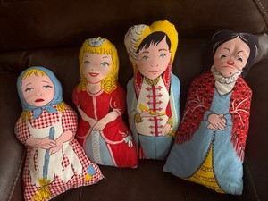 Rare Vintage Cut n Sew Cinderella, Prince, and Stepmother Craft Pillows Complete