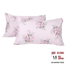 Pack Pink Floral Pillowcase Standard Size, 100% Cotton 600 Thread Count 2