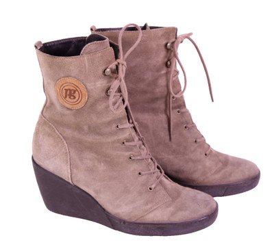 Paul Green Schnürstiefel Damen Stiefeletten Leder taupe Gr. 37,5 Wedge PSH902
