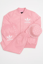 Women’s Adidas Pink Leather Tracksuit Set Jacket Pants Hat | Black Friday Sale