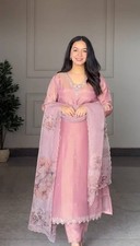 Exclusive Pink Heavy Natural Crepe Salwar Kameez And Dupatta For Function