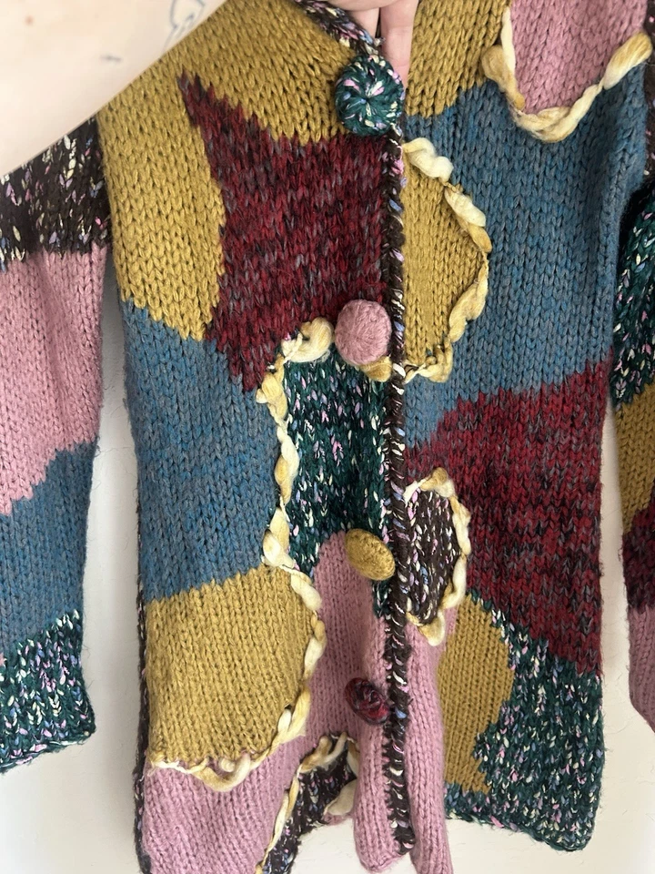Свитер кардиган Sioni Duster XL пэчворк вязаный коттеджкор бабушка ретро - Изображение 4 из 4