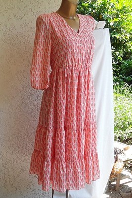comma edles leichtes Midi-kleid 36 38 weiß apricot lachs wie neu