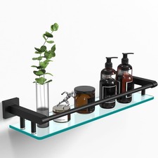Bathroom Glass Shelf 20IN Rectangular Stainless Steel Tempered Glass Shelves ...