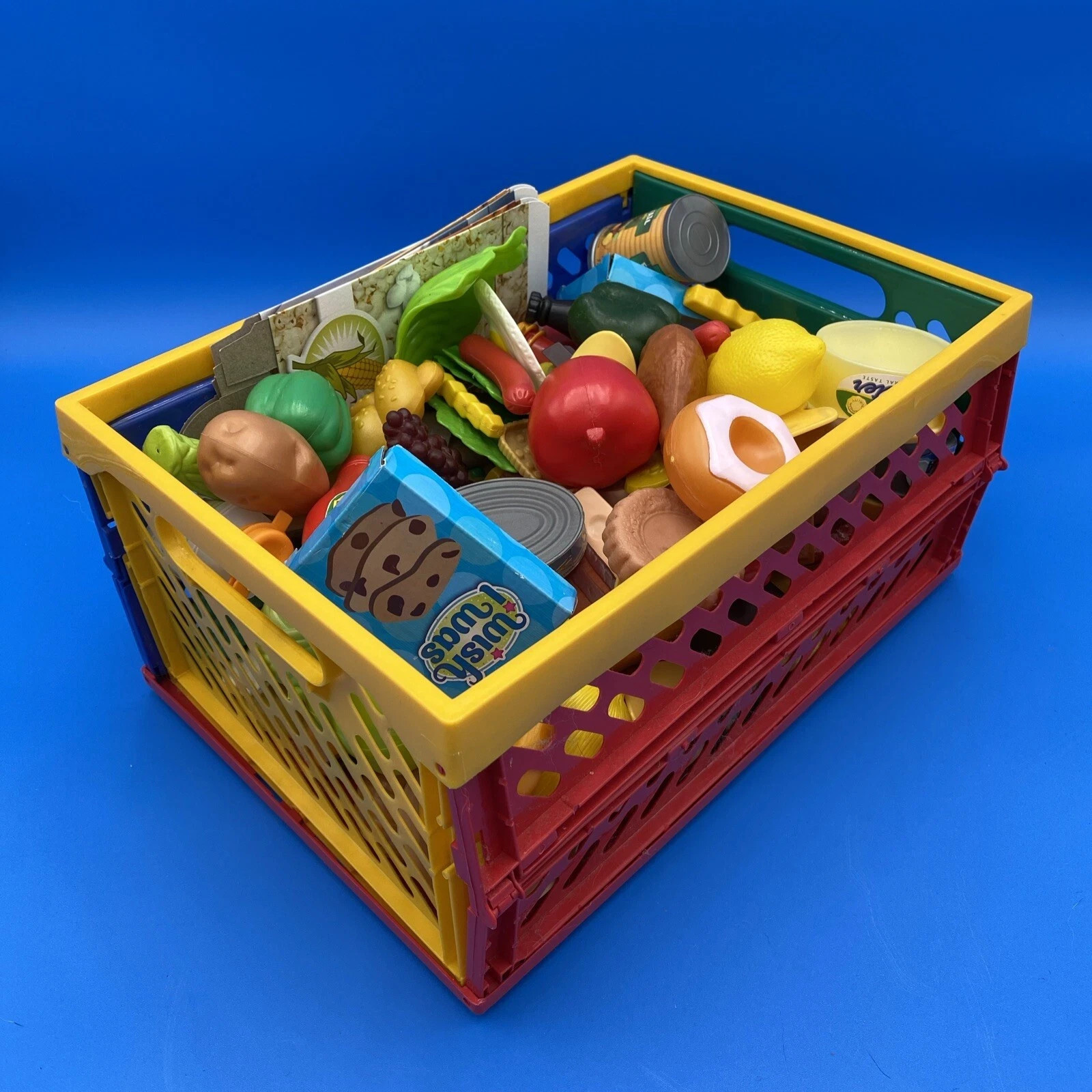 как выглядит Vintage Kids Play Food Grocery Set Cash Register Scanner Cart 200pc Bundle фото