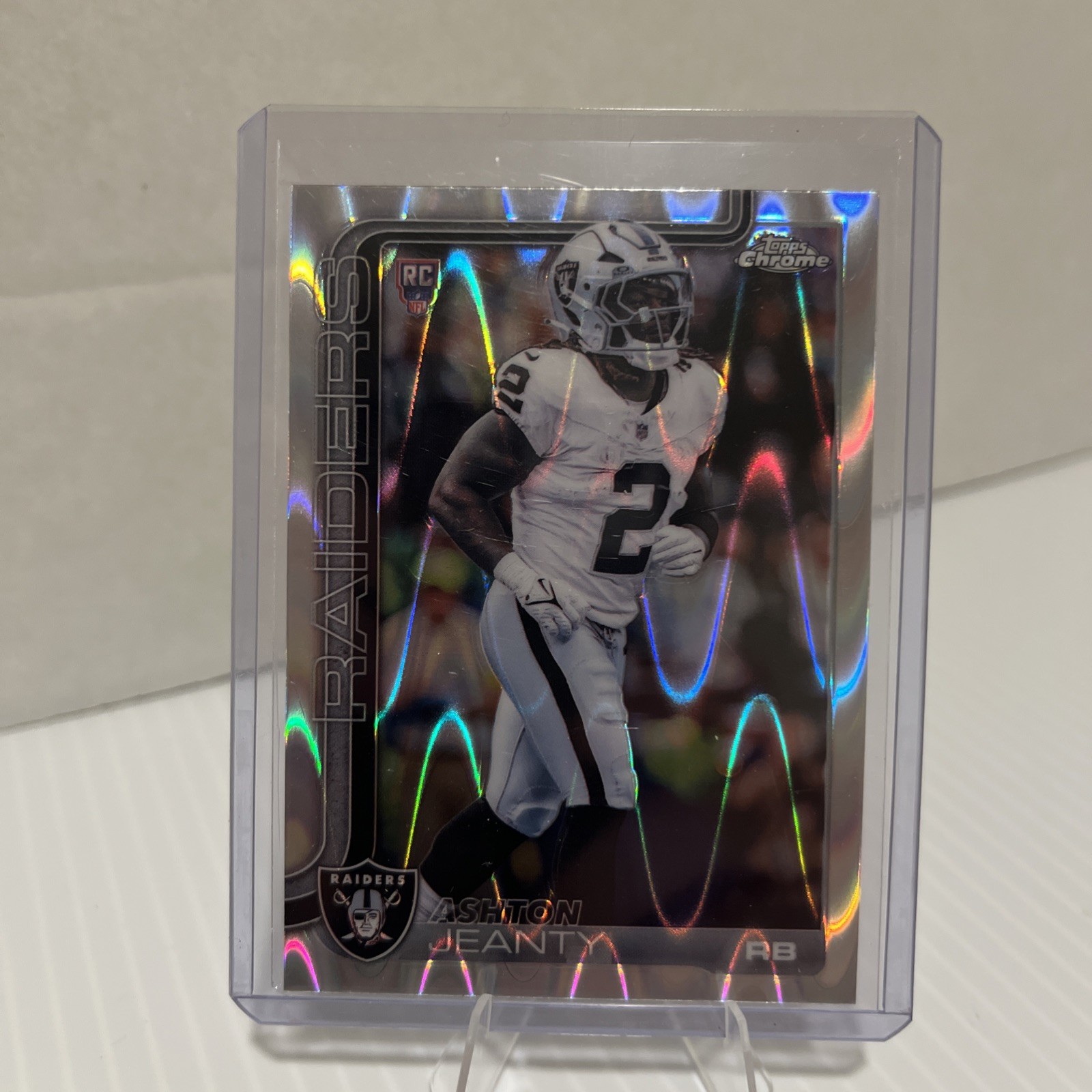 2025 TOPPS CHROME FOOTBALL - ASHTON JEANTY - RC RAY WAVE REFRACTOR - 322 Raiders