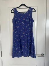 C&A Dress Womens UK 10 176 Blue Floral Skater Dress Sleeveless Tie Back Viscose