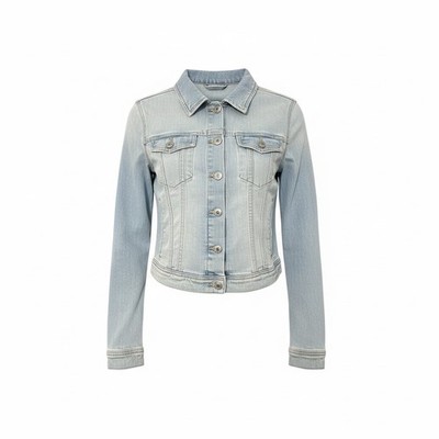 H&M Divided Womens 12 Light Blue Denim Jacket Button Up Distressed Spring