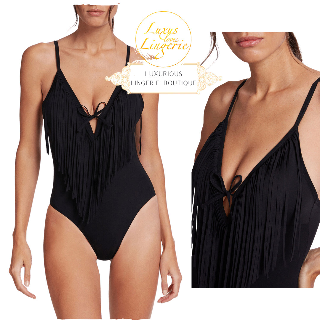 LIBERTAS BEACH BODY De Wolford S Negro Traje De Baño Con Flecos Cruzados