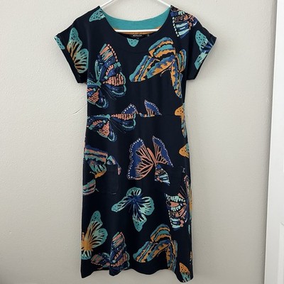 Weird Fish Navy Butterfly Organic Cotton Tallahassee Jersey Dress Pockets Sz 10