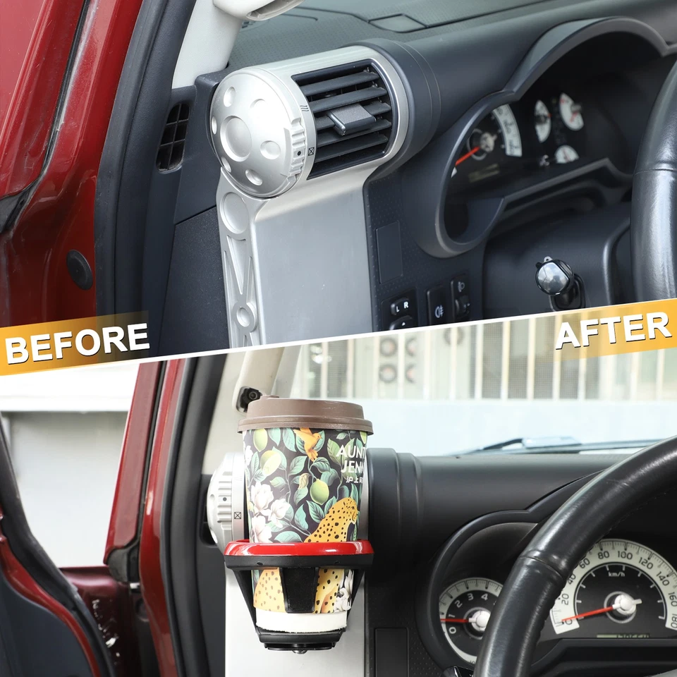 Dashboard Side Air Vent Cup Holder Steel Red Ring For Toyota FJ Cruiser 2007-21 — 第 3/4 张图片